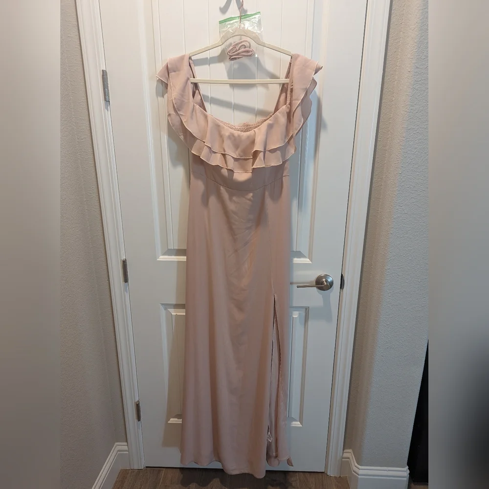 Emma Ruffle Maxi Dress ~ Dusty Blush Crisp Size XL - Picture 7 of 10